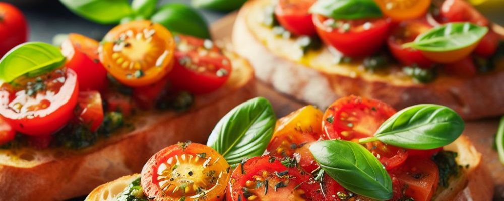 Bruschetta met Tomaten en Basilicum op Desem Stokbrood