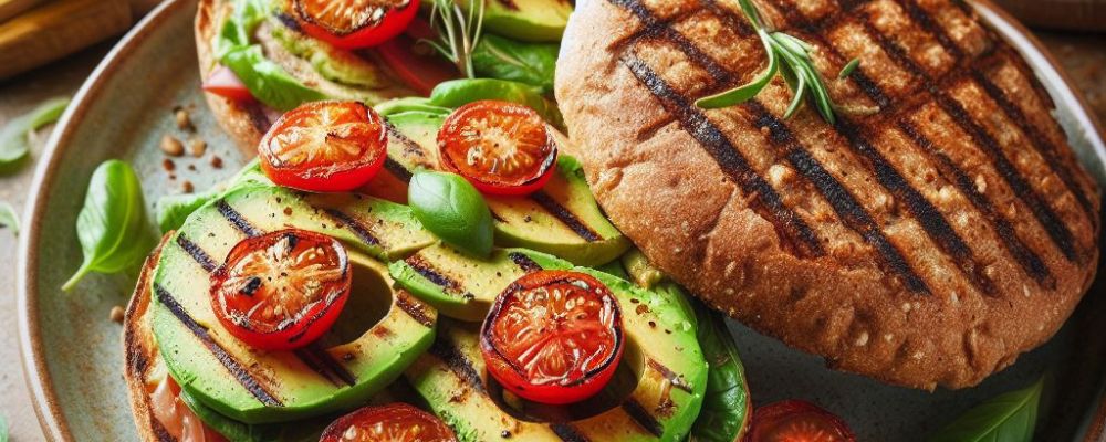 Gezonde Gegrilde Volkoren Broodjes met Avocado en Tomaten